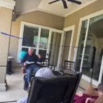Playing vollyball on the porch