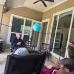 Playing vollyball on the porch