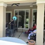 Playing vollyball on the porch